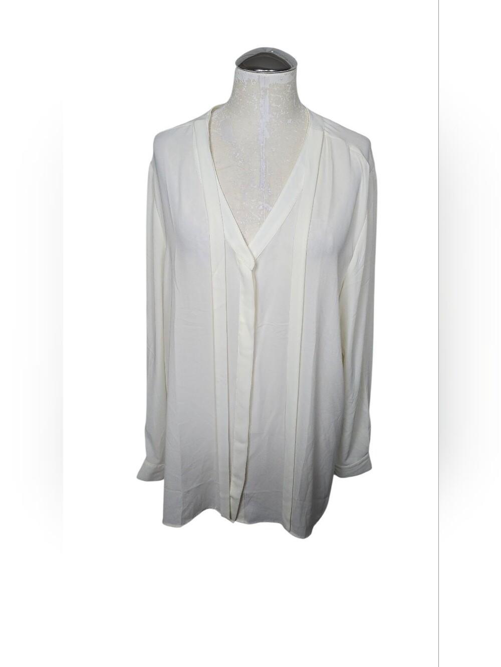 Ann Taylor Ivory Sheer V Neck Button Down Blouse Long Sleeves XL